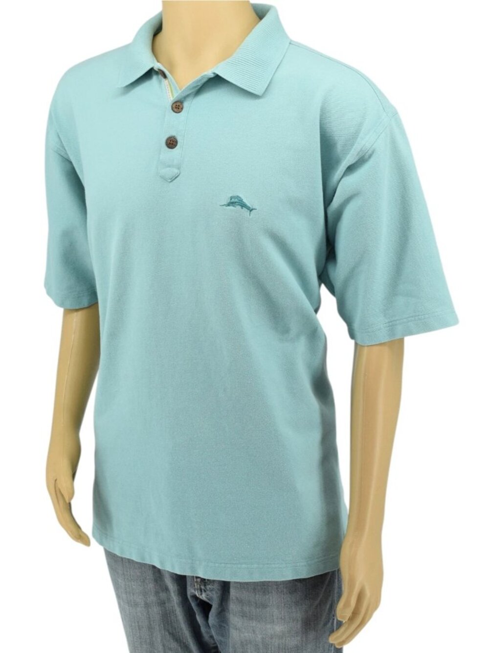 Tommy Bahama Relax Aqua Blue Pima Cotton Pique Polo Shirt Large